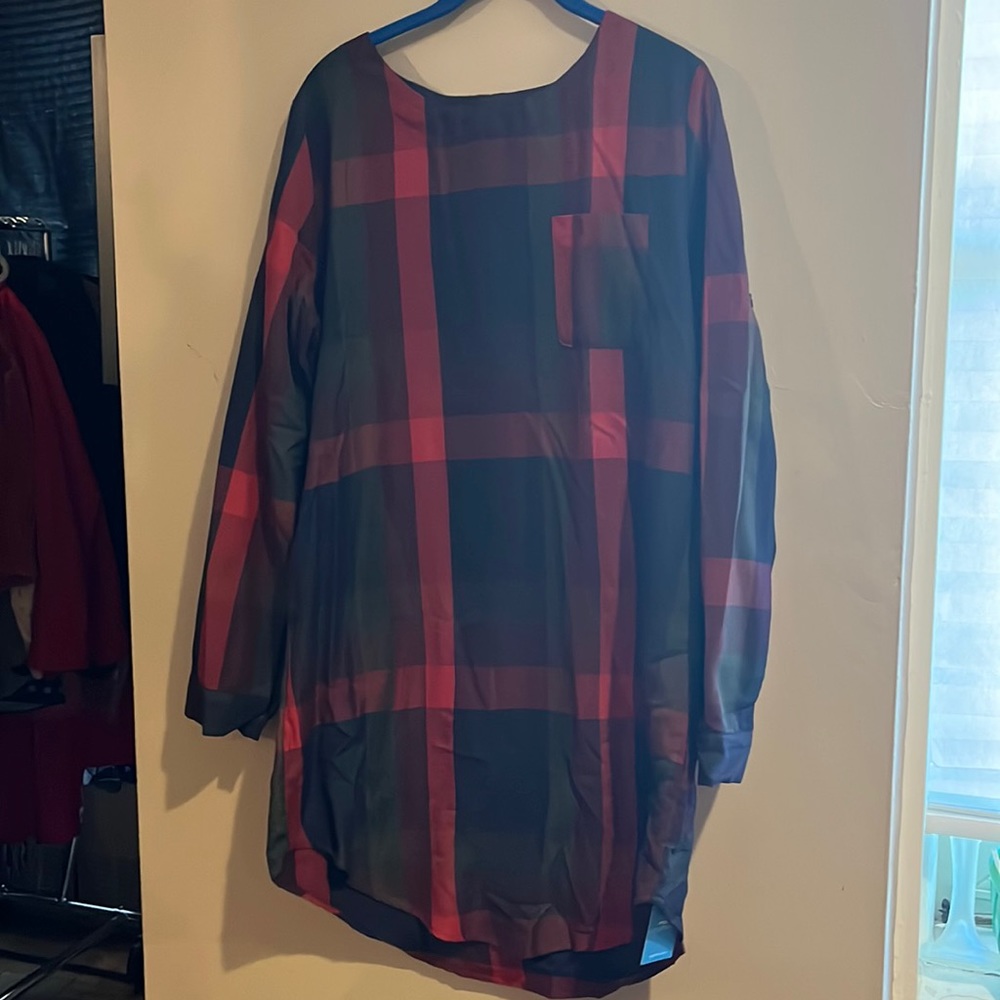 Green Blue Red Plaid Tunic Dress size Med.